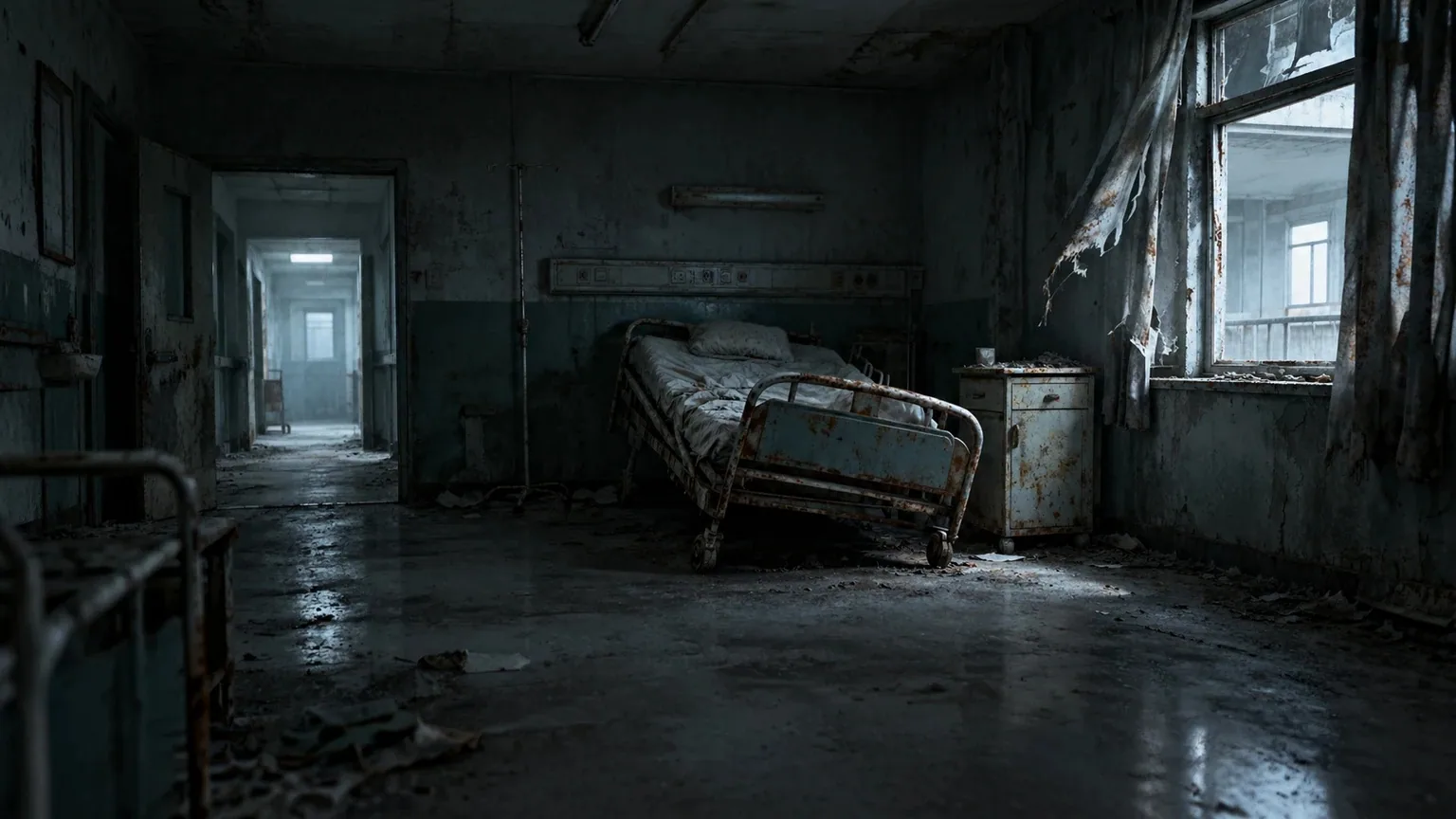 恐怖电影场景图-废弃医院病房