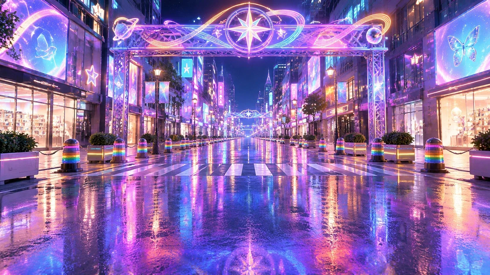 Y2K奇幻场景图-步行街霓虹主干道