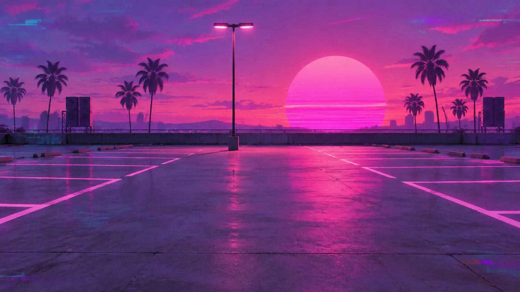 蒸汽波场景图-落日停车场