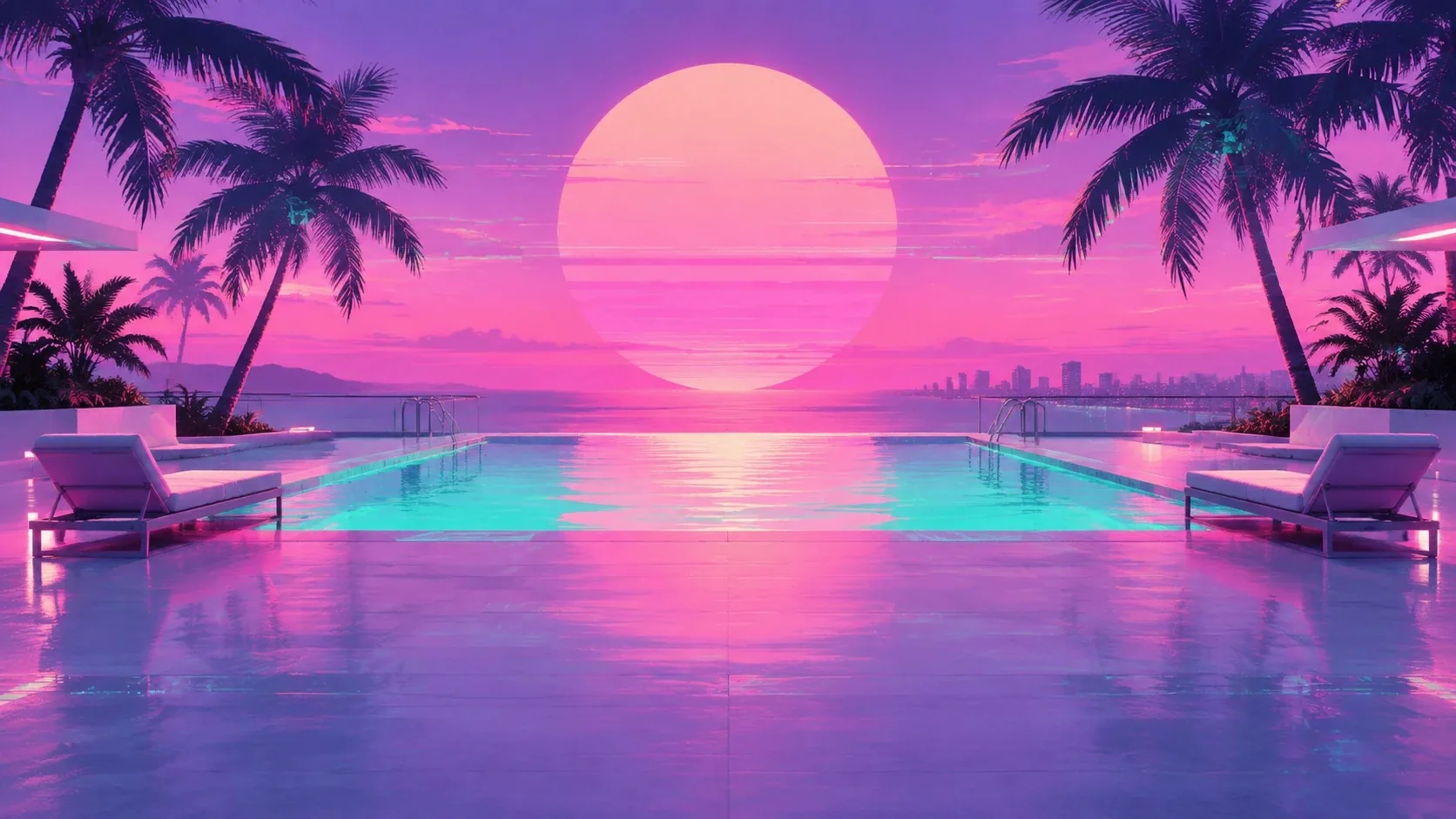蒸汽波场景图-泳池天台